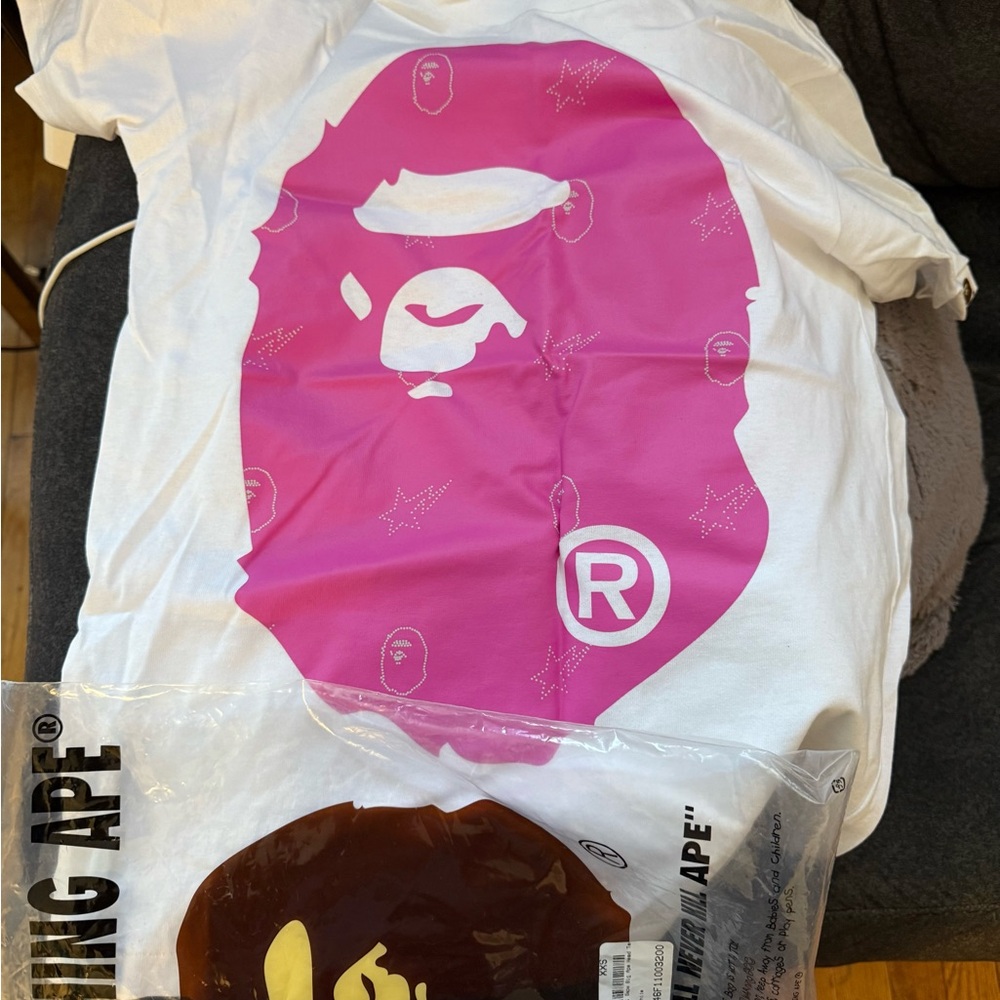BAPE White T-Shirt with Pink Logo